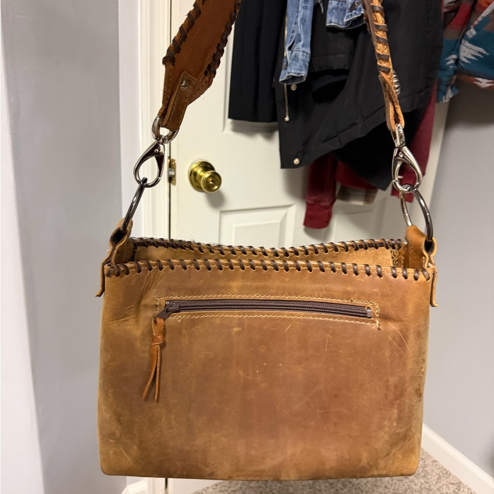 Leather Black Purse Cowhide Bag with Tan Accent DCL Custom Design Leather - Picture 6 of 8